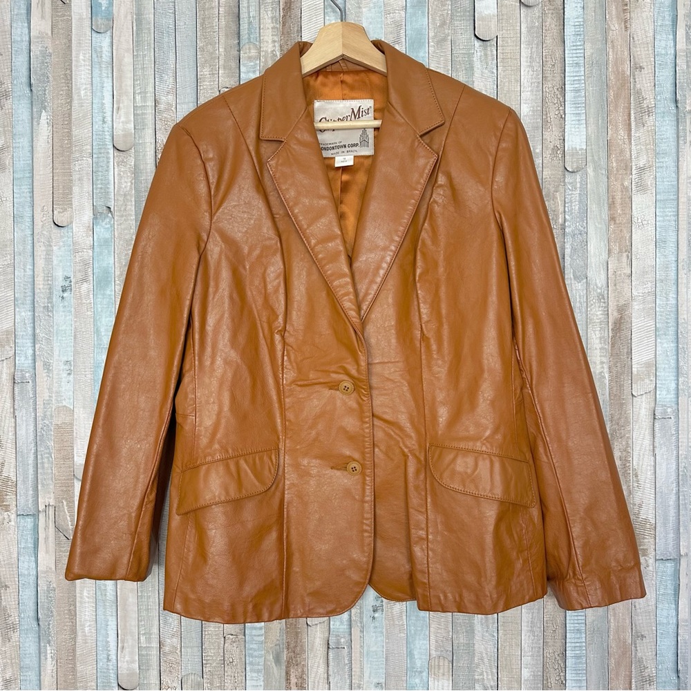 Clipper‎ Mist 16 L Camel Leather Blazer 2 Button Jacket Vintage Western Boho